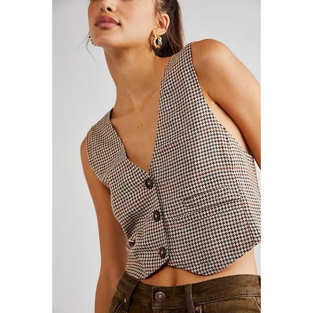 Free People We The Free Heritage Micro Vest in Beige Brick Combo Size Small